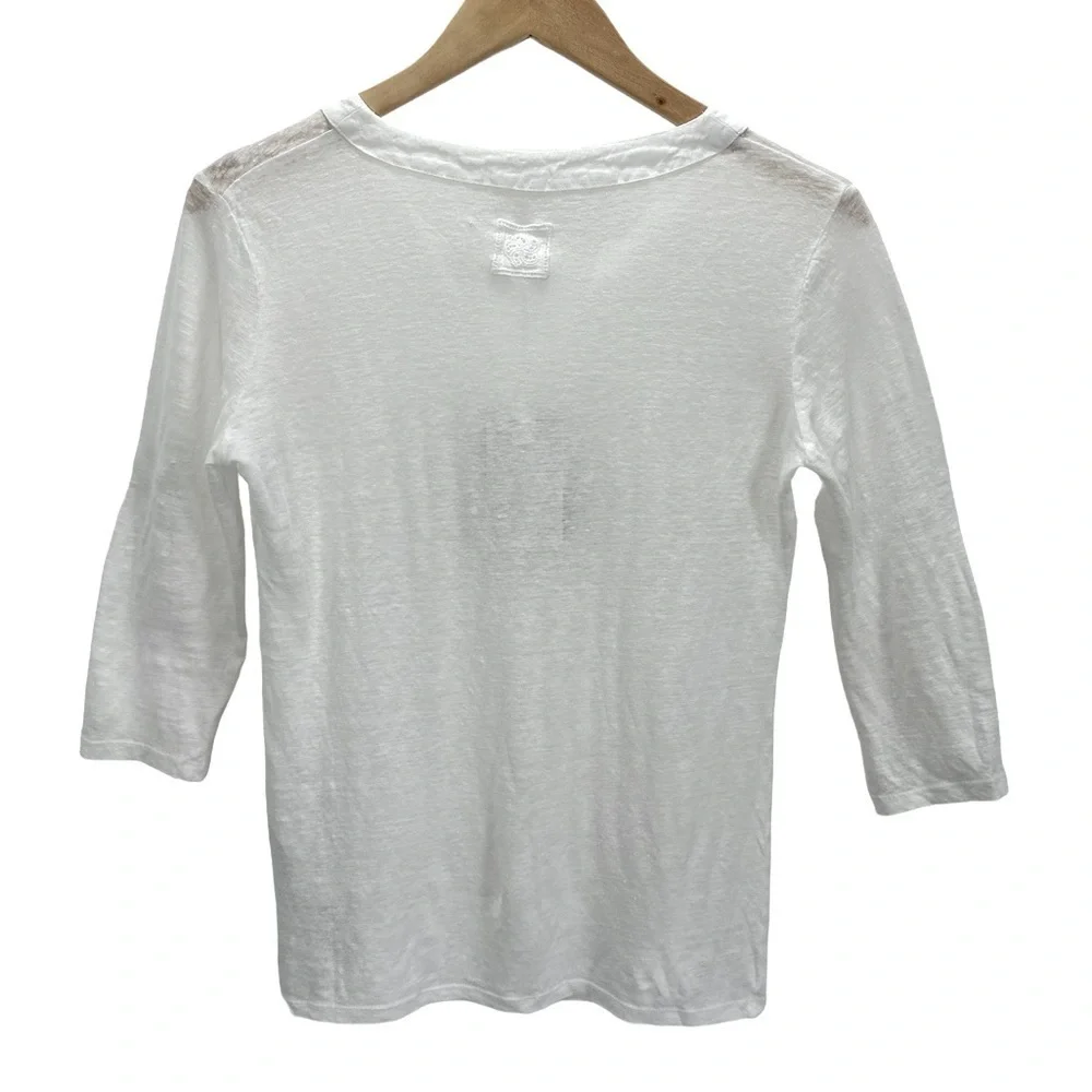 NWT 120% Lino Long Sleeve Women Linen T-Shirt White - Picture 3 of 10